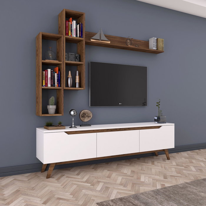 Hanah Home M16 - 804 Mueble de TV Blanco y Nogal con Estantes Hanah Home M16 - 804 Mueble de TV Blanco y Nogal con Estantes
